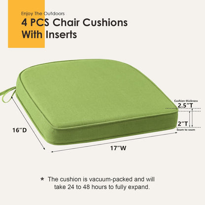 Outdoor Sunbrella Round Corner Seat Cushion, 17"x16"x2", Set of 4, Non Slip Seat Cushion Pads with Removable Cover for Patio Furniture, Garden Yard Lawn, Canvas Ginkgo