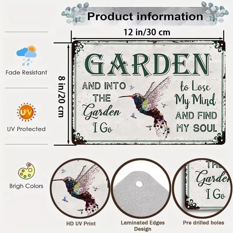 Bestylez Gardening Gifts Vintage Gardening Signs Into The Garden To Lose My Mind Tin Sign for Home Garden Greenhouse Living Room Bedroom Yard Cottage Outdoor Decor 8X12 Inch (3358)