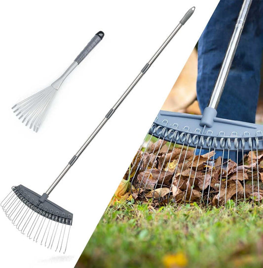 Thatch Rake Adjustable, Dethatcher Rakes 17"-63", Wide with 24 Metal Tines, Lightweight Garden Thatching Rakes Used for Mulch ,Leaves, Debris, Pine Needles, Shrub, Gravel
