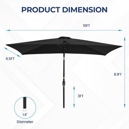 SUNVIVI OUTDOOR Patio Umbrella, 6.5' x 10' Rectangular Patio Umbrella, Metal Pole Square Outdoor Umbrella with Crank and Push Button Tilt, 6 Steel Ribs, Polyester Canopy