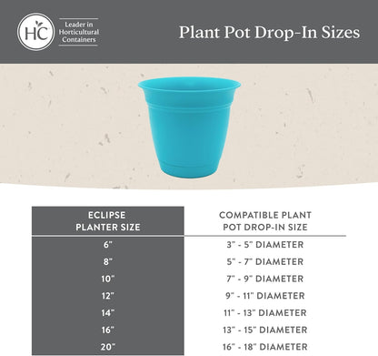 The HC Companies Eclipse Round Planter with Saucer - Outdoor & Indoor Plant Pot with Drainage Holes - Lightweight, UV-Resistant Plastic Pots for Plants, Flowers & Herbs (12" Teal, Pack of 6)