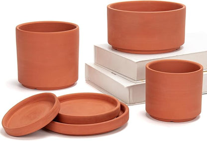 Briful 3 PCS Shallow Terracotta Pots Plant Pots Clay Pottery Planter in Different Sizes with Drainage Hole and Saucer Cactus Succulent Flower Nursery Pots- Great for Plants,Crafts