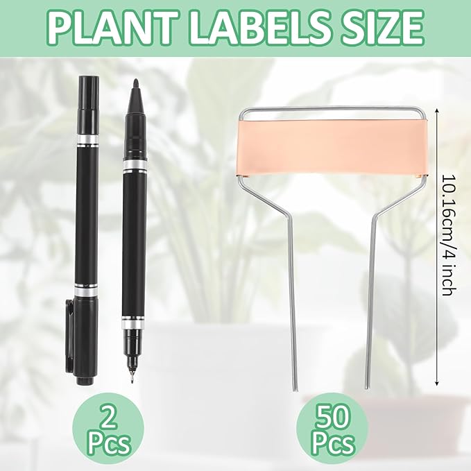 50 Pcs 4 Inch Copper Plant Tags, Metal Plant Labels, Waterproof Garden Label Markers, Weatherproof Metal Garden Tags Plant Labels, Marking Protection Seedling Signs Nursery Tags with 2 Permanent Pen