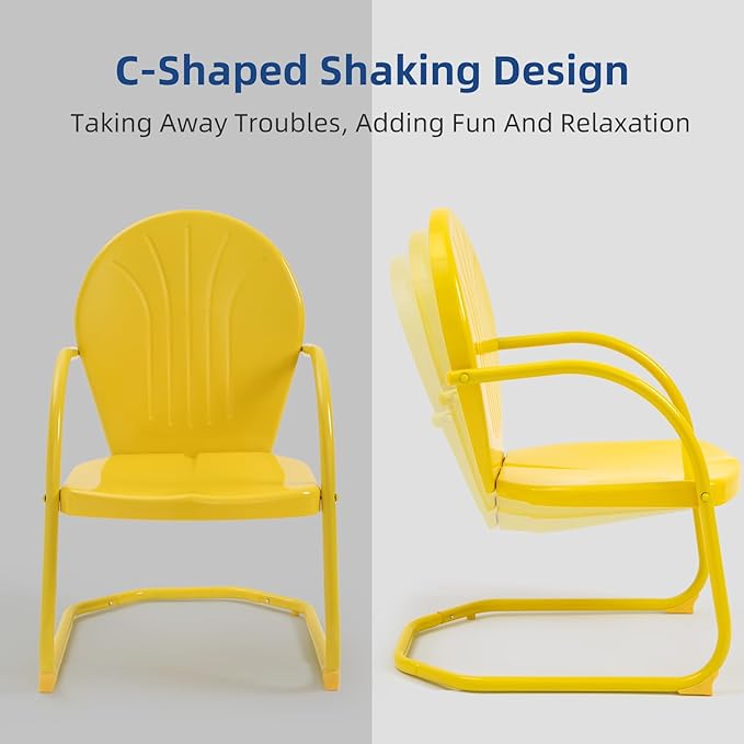 Patio Bistro Set Retro Metal Outdoor Seating Set Conversation Set 3 Pieces, 2 C-Spring Motion Armchairs and Round Side Table, for Porch, Lawn, Garden, Yellow