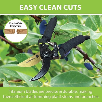 Garden Guru Soft Grip Garden Pruning Shears Scissors Clippers Hardened Titanium Blades Comfort Grips Heavy Duty Bypass Hand Pruners Branch Cutters for Gardening Trimming Bushes Flowers Plants (4 Pack)
