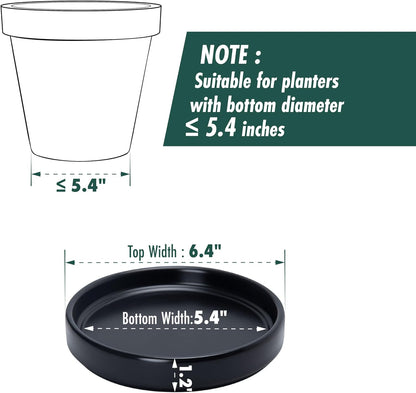 D'vine Dev Modern Round 5.4 Inch Ceramic Plant Pot Saucer, Planter Pot Drainage Tray for Indoor Plants, Matte Black, 97-T-B-2