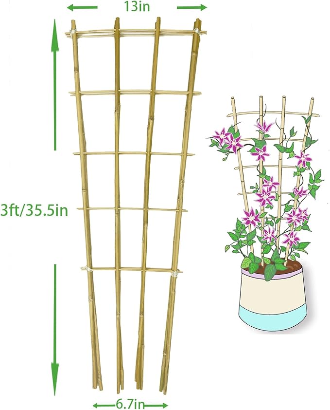 Natural Bamboo Trellis, 3Feet,3Pack,Fan-Shaped Plant Support Trellis for Outdoor and Indoor Potted Climbing Plants,Vegetables, Cucumber, Tomato, Hoya, Wisteria,Ivy,Orchid, Jasmine Monstera, Vine,