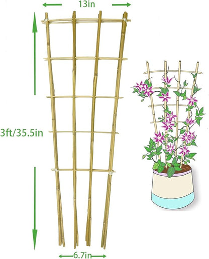 Natural Bamboo Trellis, 3Feet,3Pack,Fan-Shaped Plant Support Trellis for Outdoor and Indoor Potted Climbing Plants,Vegetables, Cucumber, Tomato, Hoya, Wisteria,Ivy,Orchid, Jasmine Monstera, Vine,