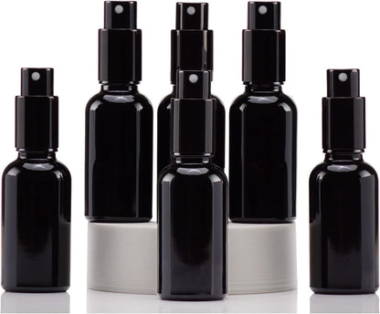 YIZHAO Black Glass Spray Bottles 1oz, with Small Fine Mist Spray, Metal Cap, Refillable for Essential Oil,Travel,Cleaning,Perfume,Aromatherapy,Makeup – 6 Pcs