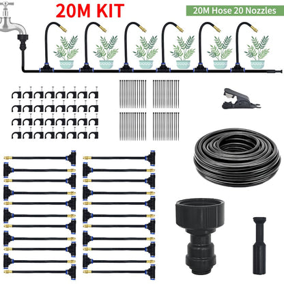 360° Adjustable Drip Irrigation System - 66FT Garden Watering System with 20 Nozzles, Garden Irrigation System, Greenhouse Accessories, Atomizing System for Yard, Lawn, Plants, 5/16 inch Hose (66FT)