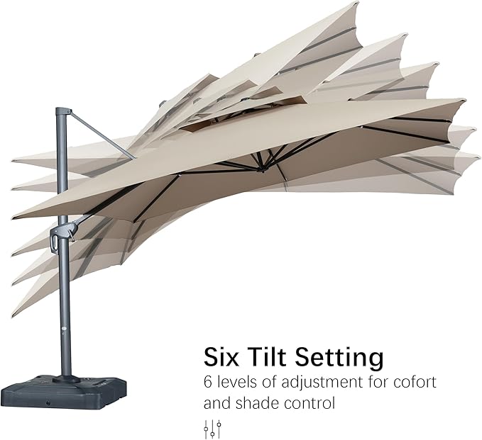 PURPLE LEAF 12 FT Cantilever Patio Umbrella Outdoor Umbrella with 330lbs Base Large Square Windproof Offset Umbrella for Pool Deck Garden, Sand Dune