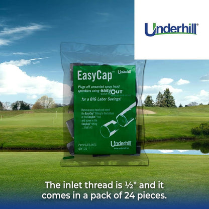 Underhill Plumbing Tools for Sprinkler System, EasyCap Female FPT Fitting for EasyOut Sprinkler Tool, Plug Off Unwanted Sprinklers, A-EO-05EC, 24 Pack