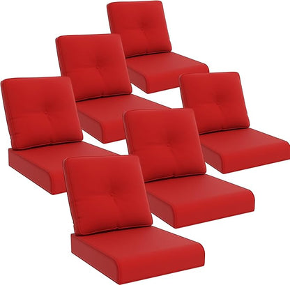 Joyside Outdoor Chair Cushions Set, 22x25/22x24 Inch Patio Furniture Deep Seat Cushions, Water Resistant & Thick Cushion, Outdoor Replacement Cushions for Seat and Sofa (Red, 6 Set)