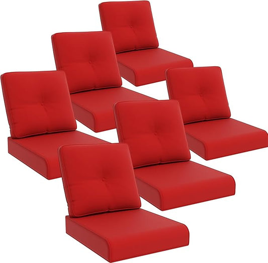 Joyside Outdoor Chair Cushions Set, 22x25/22x24 Inch Patio Furniture Deep Seat Cushions, Water Resistant & Thick Cushion, Outdoor Replacement Cushions for Seat and Sofa (Red, 6 Set)