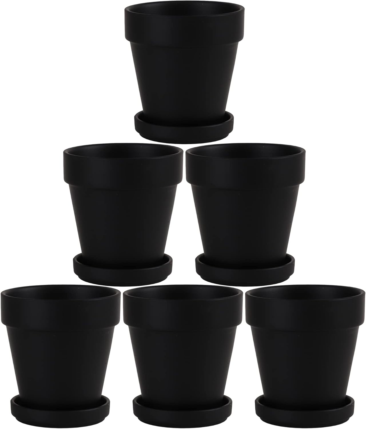 Black Terra Cotta Pots with Saucer- 6-Pack Small Terracotta Pot Clay Pots 4'' Clay Ceramic Pottery Planter Cactus Flower Pots Succulent Pot with Drainage Hole- Great for Plants,DIY Craft Projects
