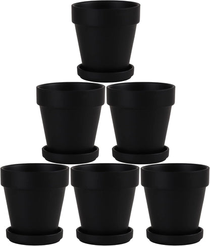 Black Terra Cotta Pots with Saucer- 6-Pack Small Terracotta Pot Clay Pots 4'' Clay Ceramic Pottery Planter Cactus Flower Pots Succulent Pot with Drainage Hole- Great for Plants,DIY Craft Projects