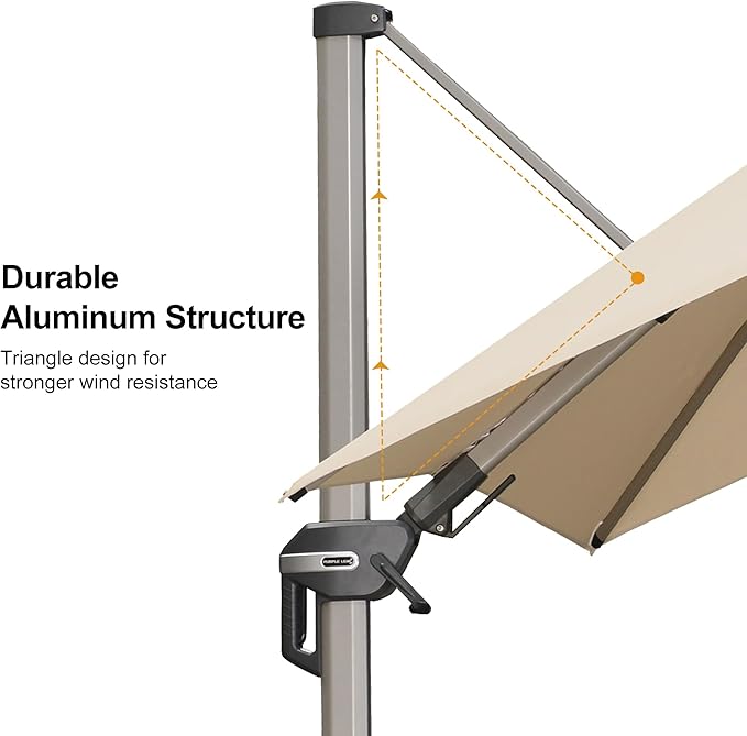 PURPLE LEAF 8' X 10' Left-right Tilting Patio Umbrella Outdoor Swivel Cantilever Umbrella Aluminum Offset Umbrella with Champagne Frame and 360-degree Rotation for Garden Deck Pool, Beige