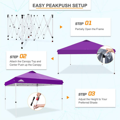 EAGLE PEAK Pop Up Canopy Tent with Wheeled Carry Bag, 8 Stakes, 4 Ropes, 4 Weight Bags, Easy Set Up Tent Canopy, 12x12 ft, 144sqft of Shade, Purple