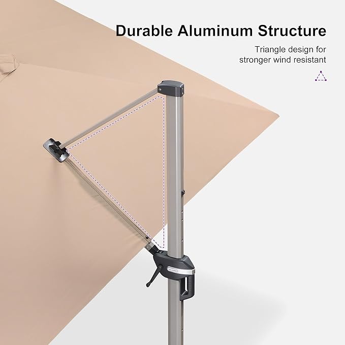 PURPLE LEAF 10' X 13' Patio Umbrella, Rectangle Outdoor Cantilever Umbrella, Aluminum Offset Umbrella with Champagne Frame and 360° Rotation for Pool Deck Garden, Taupe