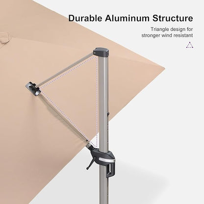 PURPLE LEAF 10' X 13' Patio Umbrella, Rectangle Outdoor Cantilever Umbrella, Aluminum Offset Umbrella with Champagne Frame and 360° Rotation for Pool Deck Garden, Taupe