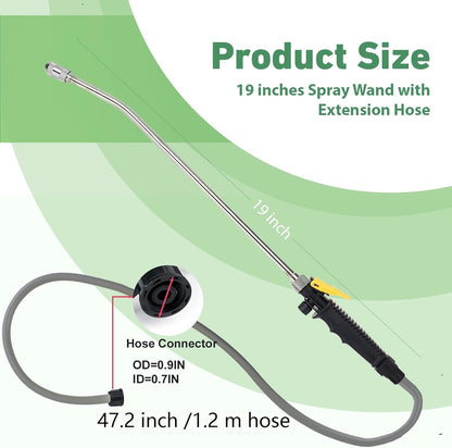 19 Inch Spray Wand Replacement for Ryobi, Adjustable Nozzle Stainless Steel Sprayer Wand with 1.2m Hose and 1/2" Hose Quick Connector, Sprayer Wand Compatible with Pump Sprayer (Black)