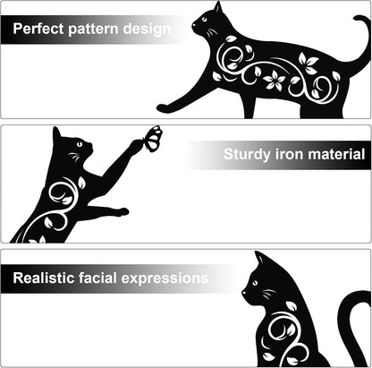 Elcoho 4 Pack Black Cat Silhouette Cute Metal Cat Garden Statues Bird Repellent Decorative Garden Stakes for Yard, Garden, Lawn Outdoor Decorations