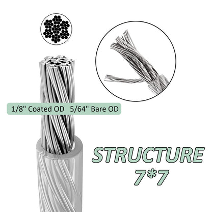 1/8" Wire Rope Kit，Steel Wire Cable，220FT Turnbuckles for Cables Wire，304 Stainless Steel Cable,M5 Turnbuckle Kit for Outdoor, Garden, Kitchen, Craft