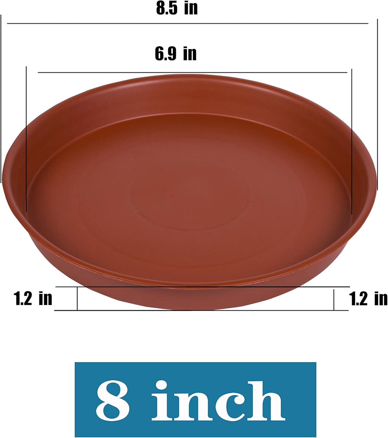 6 Pack of 8 inch Plant Saucer, Heavy Duty Plastic Plant Drip Trays 8" Round, Plant Dishes Saucer, Flower Plant Water Trays for Indoors, Plate for Planter 7-9" (8 inch, Terracotta)