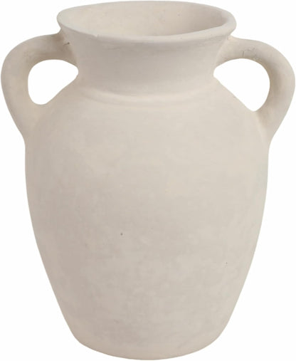 Sagebrook Home Vintage Ceramic Vase - Handmade Pottery Paper Mache Jug - Decorative Home Accent for Living Room, Bedroom, Office - 9" White
