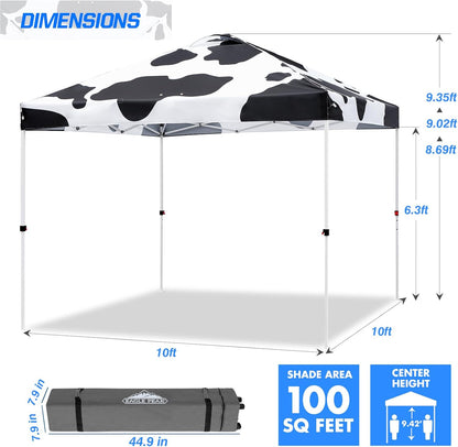 EAGLE PEAK Pop Up Canopy Tent with Wheeled Carry Bag, 8 Stakes, 4 Ropes, 4 Weight Bags, Easy Set Up Tent Canopy, 10x10 ft, 100sqft of Shade, Cow Print