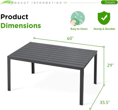 AECOJOY 60" Outdoor Dining Table, Aluminum Patio Table with Wood-Plastic Composite Tabletop,6 Seater Dining Table for Backyard Garden