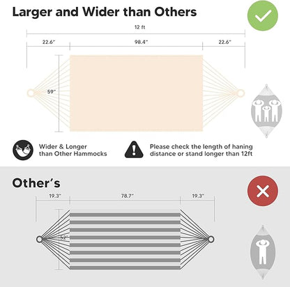 SUNCREAT Camping 2 Person Canvas Hammock, Double Travel Hammock, 475 lbs Capacity, Natural