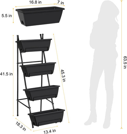 OYEAL Raised Garden Bed 4 Tier Vertical Garden Planters Indoor Outdoor Raised Planter Box with Legs Elevated Herb Garden Planter for Flowers Vegetables Plants, Black