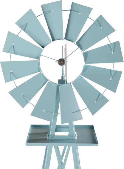8FT Windmill for Yard Garden Decoration with Weather Vanes，Heavy Duty Outdoor Wind Mills, Large Metal Outdoor Windmill,Weather Resistant,Blue