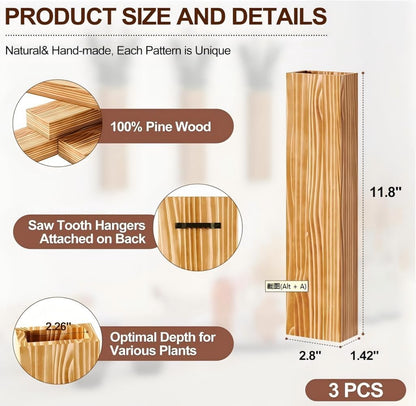 Wall Planters for Indoor Plants, Wood Wall Planter Vase Wall Decor for Living Room, Decorative Vases for Dried Flowers, Brown