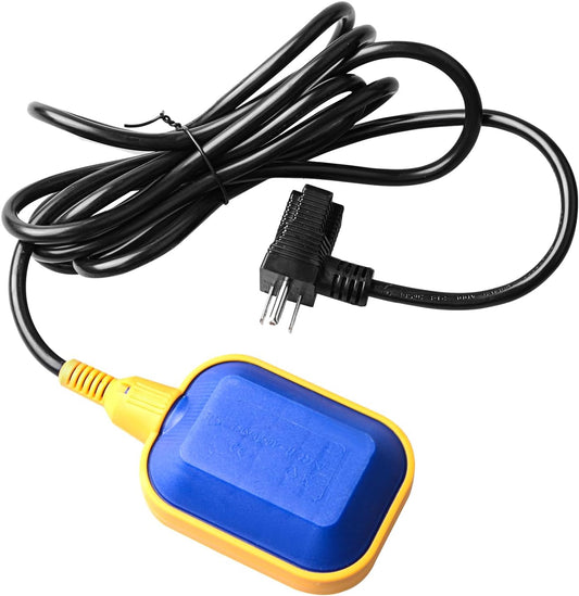 Sump Pump Universal Tethered Float Switch AC 15A 110~250V Piggyback Style Plug with 10 Feet Cord, Used in Sewage Pump, Water Tank, Septic Tank Pump, etc.