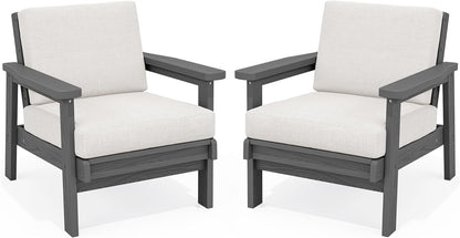 SERWALL HDPE Outdoor Couch Set of 2, All-Weather Wood-Like Outdoor Patio Furniture Set, Outdoor Sofa Chairs with Khaki Cushions