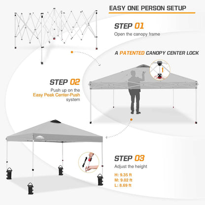 EAGLE PEAK Pop Up Canopy Tent with Wheeled Carry Bag, 8 Stakes, 4 Ropes, 4 Weight Bags, Easy Set Up Tent Canopy, 10x10 ft, 100sqft of Shade, Light Gray
