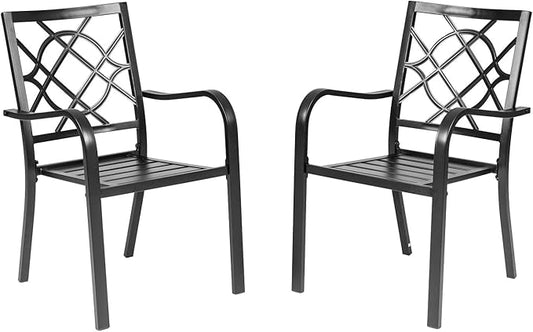 Incbruce 300lbs Patio Chairs Set of 2 Outdoor Dining Chairs, Metal Frame Stackable Patio Dining Chairs, Wrought Iron Black Outdoor Chairs with Armrest for Garden, Poolside, Backyard