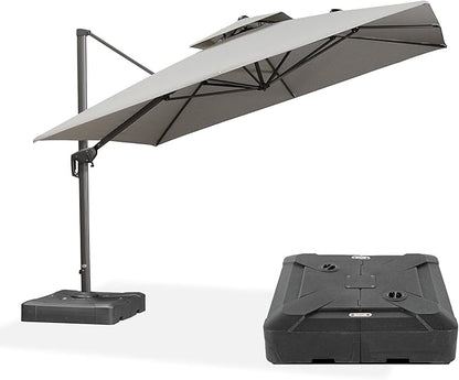 PURPLE LEAF 11 FT Cantilever Patio Umbrella Outdoor Umbrella with 280lbs Base Large Rectangular Windproof Offset Umbrella for Pool Deck Garden, Pebble Grey
