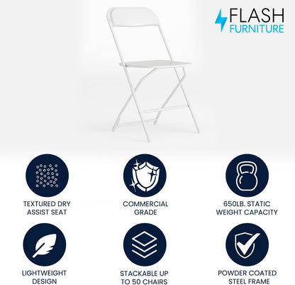 Flash Furniture Hercules Series Plastic Folding Chair - White - 650LB Weight Capacity Comfortable Event Chair - Lightweight Folding Chair