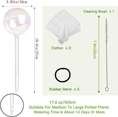 17 Oz 2 Weeks Glass Plant Watering Globes Large Vacation Water While Away Indoor Outdoor Potted Plant Slow Release Self Watering Bulbs Devices Planter Insert (Iridescent Large 3-Pack)