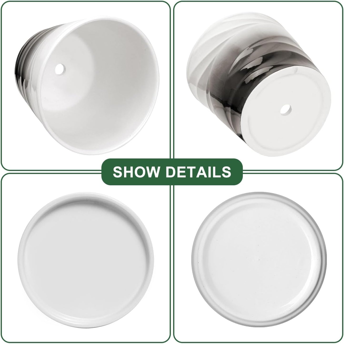 Ceramic Plant Pots,6.7 + 5.5 Inch,Set of 2,Planters with Drainage Hole and Saucer,Flower pots for Indoor Plants,Modern Design(Dark Gray+White)