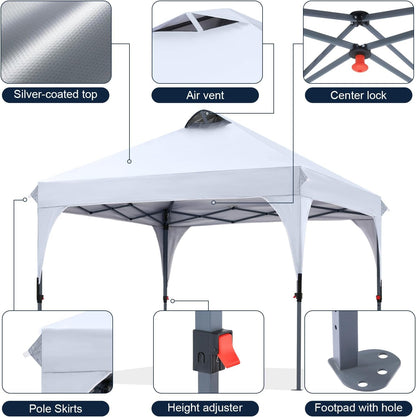 COOSHADE Pop Up Canopy Tent, 10x10 Easy Setup Instant Canopy Sun Shelter Beach Tent, Portable Sports, White