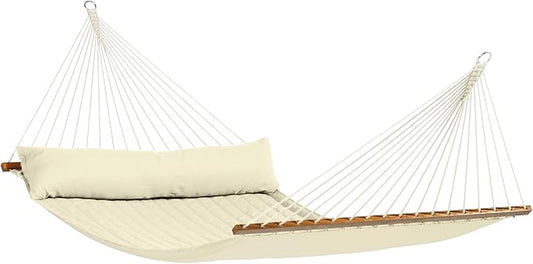LA SIESTA® Alabama Quilted Hammock with Spreader Bar, Padded Fabric Hammock with Pillow, Weatherproof Outdoor Hammock, 2 Person Double Hammock for Outside Heavy Duty - Max 355 Lbs, XL King, Vanilla