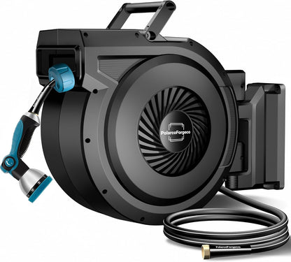 Retractable Garden Hose Reel - 5/8 inch x 70 ft Wall Mounted Hose Reel with 10 Pattern Nozzle & Any Length Lock, Heavy Duty Water Hose Supports Automatic Rewind & 180° Swivel, Black
