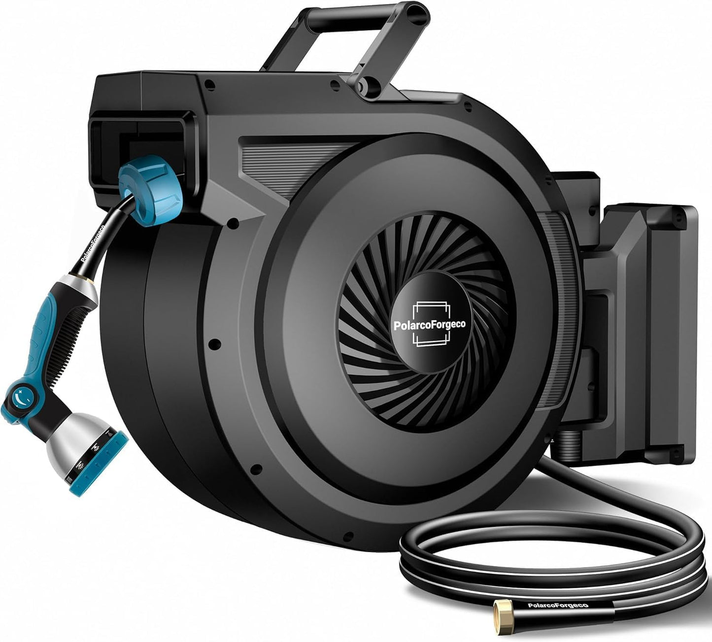 Retractable Garden Hose Reel - 5/8 inch x 80 ft Wall Mounted Hose Reel with 10 Pattern Nozzle & Any Length Lock, Heavy Duty Water Hose Supports Automatic Rewind & 180° Swivel, Black