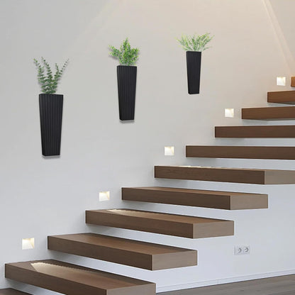 2Pack Black Wood Wall Planter for Indoor +2Pack Green Plants,Modern Wooden Hanging Planter for Dried Flowers and Plants,Abstract Vase Farmhouse Wood Wall Decor (Black)