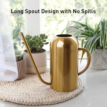 Watering Can Indoor Plants, 50 oz/1500 ml Metal Stainless Steel Watering Can Pot with Long Spout for Indoor House Plants Bonsai Outdoor Garden Flower Decorative(Copper) (Gold)