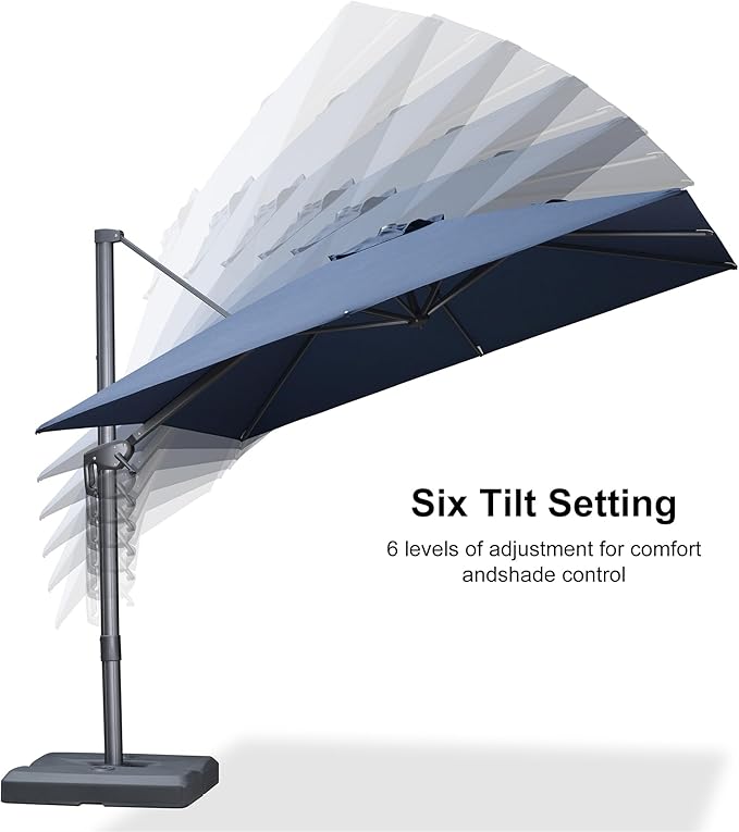 PURPLE LEAF 9' X 11.5' Rectangle Cantilever Umbrella with Base Outdoor Large Aluminum Patio Umbrella with 3-Year Fade Resistance Recycled Fabric and 360-degree Rotation for Deck Pool, Ocean Slate